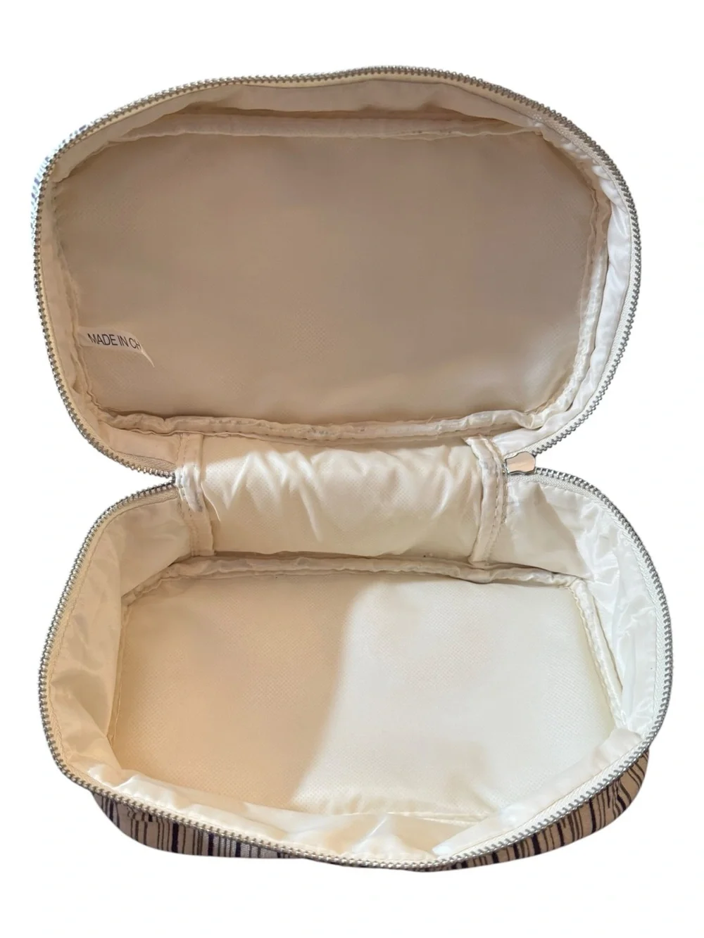 Nordstrom Striped Canvas Cosmetic Case - Cream and Navy, NWT